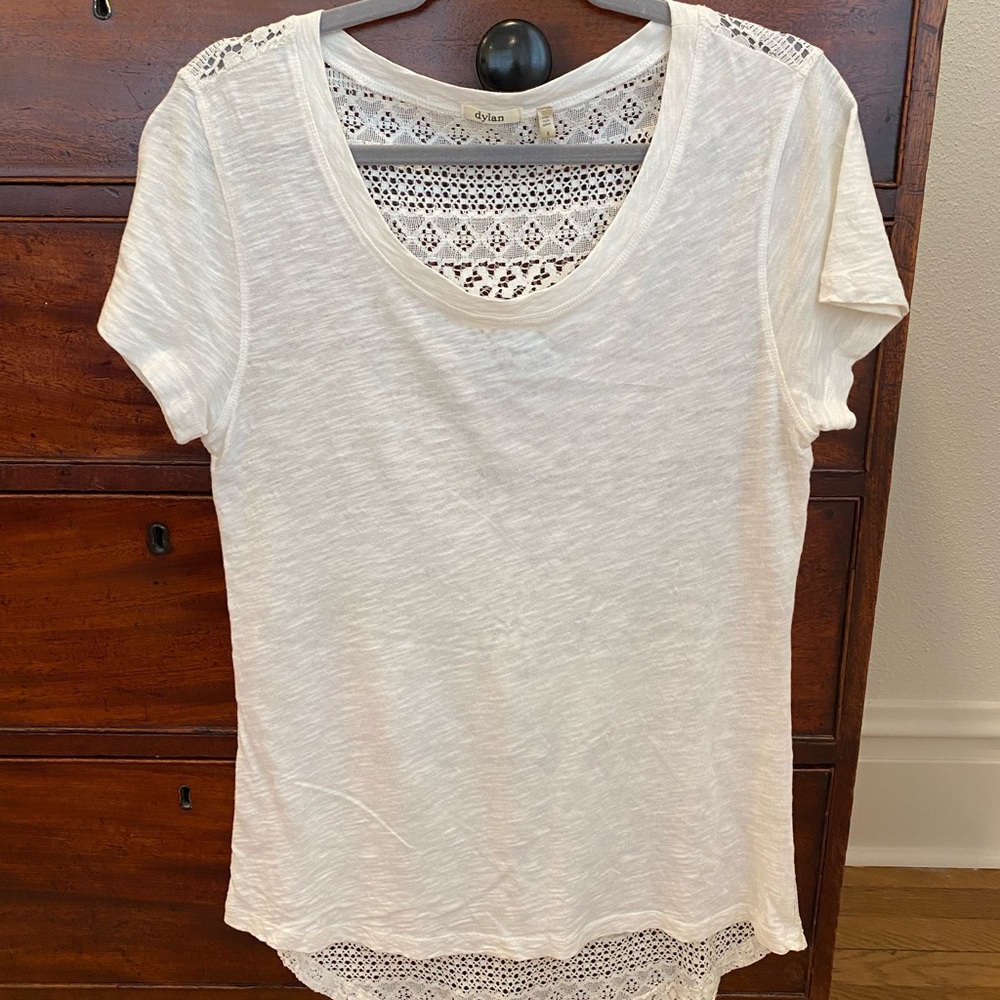 Dylan Cream Lace Accent Short Sleeve Top